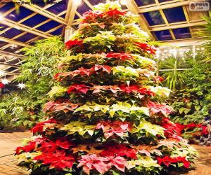 Puzzle de Árbol navideño hecho con ponsetias