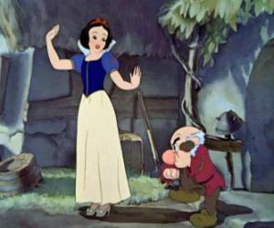 Puzzle de Blancanieves, despidiendo a los siete enanitos que se van a trabajar a la mina de diamantes