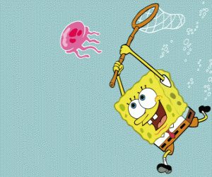 Puzzle de Bob Esponja intentando pescar medusas