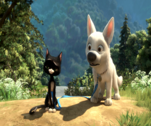 Puzzle de Bolt con la gata Mittens o Guantes en el bosque camino de Hollywood