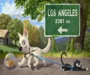Puzzle de Bolt junto con Mittens y Rhino - Rayo con Guantes y Rino en el camino hacia Hollywood