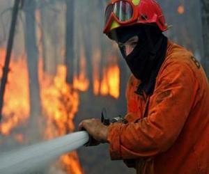 Puzzle de Bombero en acción con la manguera apagando un incendio