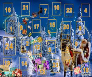 Puzzle de Calendario de Adviento, un cuenta-atrás desde el uno de diciembre hasta Nochebuena, el 24 de diciembre. Tradición de origen alemana