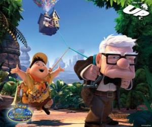 Puzzle de Carl y Russell cargando a pié con la casa volante en su viaje hacia los territorios salvajes