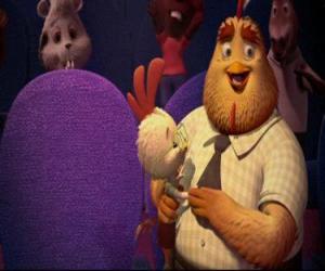 Puzzle de Chicken Little con su padre Buck Cluck en el cine al terminar la película