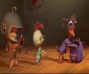 Puzzle de Chicken Little, hablando con sus amigos Abby Mallard y Pez