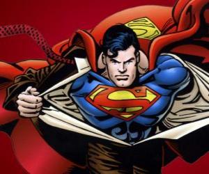 Puzzle de Clark Kent transformándose en Superman con su uniforme rojo y azul para luchar por la justicia