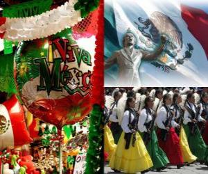 Puzzle de Día de la Independencia de México. Conmemora el 16 de septiembre de 1810, el Grito de Dolores, inicio de la lucha contra la dominación española