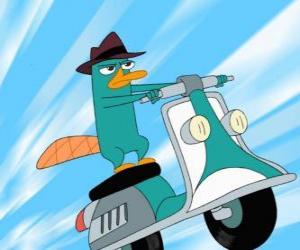Puzzle de El agente P con su sombrero de espía, y en moto