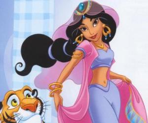 Puzzle de El gran tigre Rajah y la princesa Jasmine son grandes amigos