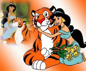 Puzzle de El gran tigre Rajah y la princesa Jasmine son grandes amigos