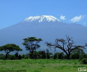 Puzzle de El Kilimanjaro, la montaña más alta de África es un volcán situado en el parque Nacional del Kilimanjaro en Tanzania