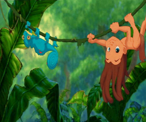 Puzzle de El niño Tarzán jugando con una liana en la selva