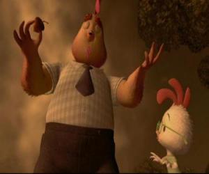 Puzzle de El padre de Chicken Little, Buck Cluck, mostrando la bellota que cayó del cielo