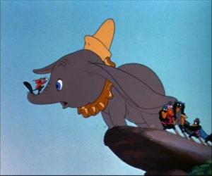 Puzzle de El ratón Timoteo, junto con el cuervo Jim y sus amigos enseñan a volar a Dumbo