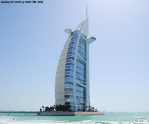 Puzzle de Hotel Burj Al Arab, hotel de lujo, edificio de 321 metros de altura en una isla artificial, Dubai, Emiratos Árabes Unidos