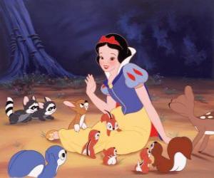 Puzzle de La bella princesa Blancanieves con sus amigos, los animales del bosque