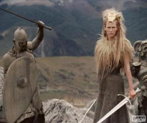 Puzzle de La Bruja Blanca Jadis junto a guerreros convertidos en piedra.
