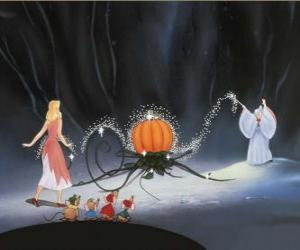 Puzzle de La hada madrina convierte con su varita mágica una calabaza en una carroza para llevar a Cenicienta al gran baile del príncipe