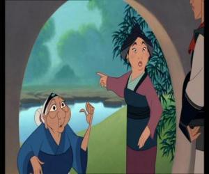 Puzzle de La madre y la abuela de Mulan indican a Shang donde esta Mulan