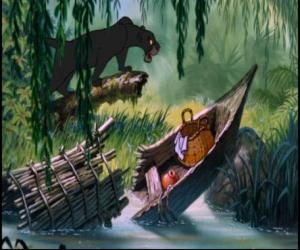 Puzzle de La pantera Bagheera encuentra perdido en la selva a un bebé, Mowgli