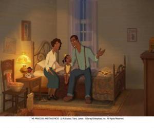 Puzzle de La pequeña Tiana junto a su madre Eudora y su padre James