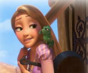 Puzzle de La princesa Rapunzel con su amigo, el camaléon Pascal