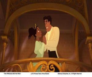 Puzzle de La Princesa Tiana y el Principe Naveen ya seres humanos después de un beso