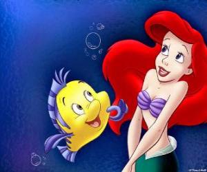 Puzzle de La sirenita Ariel hablando con su amigo el pez Flounder