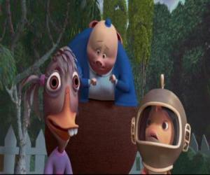 Puzzle de Los amigos de Chicken Little, Abby Mallard, Runt y Pez