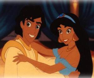 Puzzle de Los príncipes Yasmín y Aladín felices y enamorados 