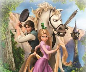 Puzzle de Los protagonistas de la película de Disney Enredados sobre historia de la princesa Rapunzel