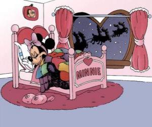 Puzzle de Minnie soñando con ilusión durante la noche de Nochebuena