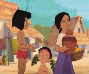Puzzle de Mowgli y Shanti, su amiga en el poblado