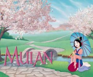 Puzzle de Mulan paseando muy elegante con un parasol