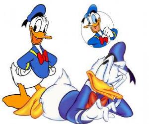 Puzzle de Pato Donald con su camisa y gorra de marinero y una pajarita o corbata de lazo