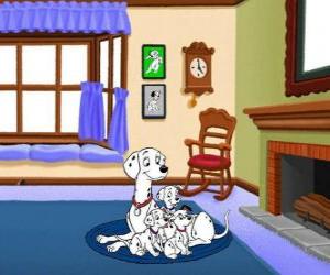Puzzle de Perdita tranquilamente junto a sus cachorros dálmata