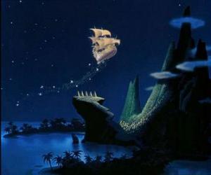 Puzzle de Peter Pan, lleva a su casa a Wendy, Michael y John volando por el cielo