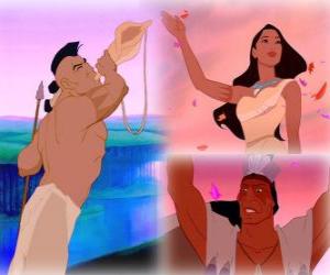 Puzzle de Pocahondas con su padre Powhatan y su prometido Kocúm