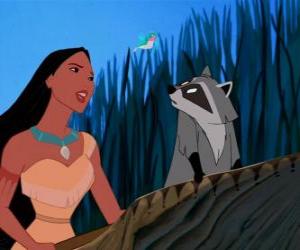 Puzzle de Pocahontas en canoa con su mascota Meeko