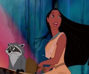 Puzzle de Pocahontas en canoa con su mascota Meeko