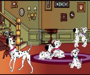 Puzzle de Pongo junto a sus cachorros dálmata