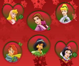 Puzzle de Princesas Disney enmarcadas con decoración navideña