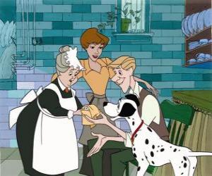 Puzzle de Roger, Anita y la Nanny enseñan a Pongo uno de los cachorros