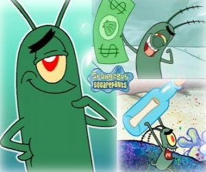 Puzzle de Sheldon J. Plankton, el propietario de un restaurante y rival de Don Cangrejo 