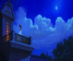 Puzzle de Tiana pide desesperadamente un deseo a una estrella, cuando Naveen sapo aparece.