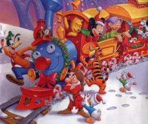 Puzzle de Tren lleno de personajes Disney en Navidad