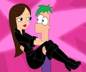 Puzzle de Vanessa Doofenshmirtz, la sarcástica hija adolescente de 16 años del Doctor Doofenshmirtz a brazos de Ferb