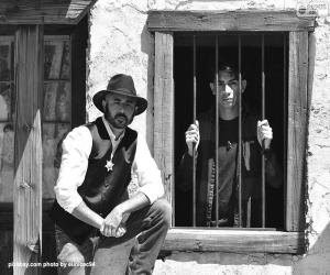 Puzzle de Viejo sheriff con el sombrero de cowboy y la estrella en el pecho