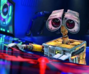 Puzzle de Wall-e agobiado tocando los mandos de la nave espacial